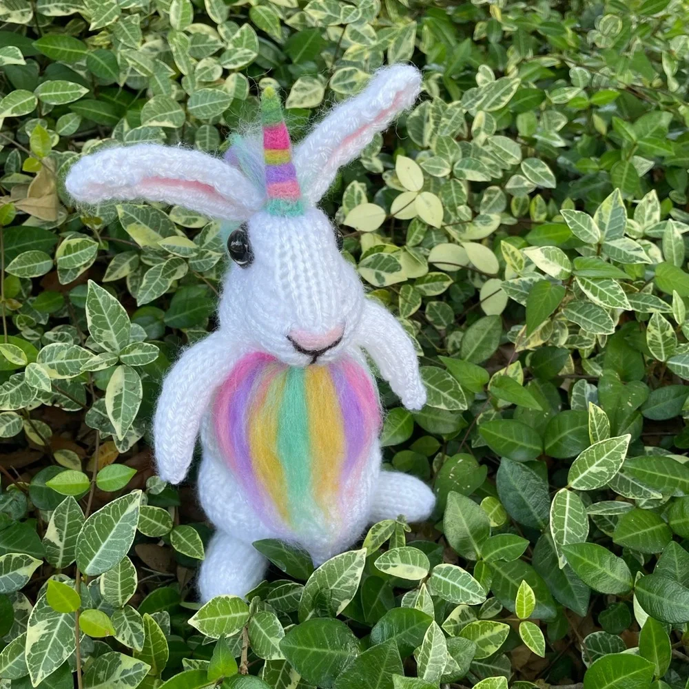Hand crafted knit and needle felted unicorn magical bunny rabbit stuffed animal - Picture 6 of 11